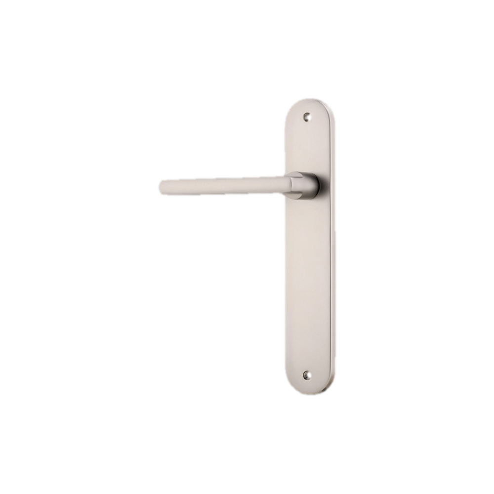 Door Lever Baltimore Oval Latch Left Hand Fixed Satin Nickel L118xP54mm BPH240xW40mm in Satin Nickel