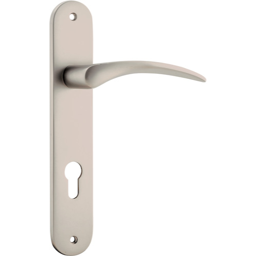 Door Lever Oxford Oval Euro Satin Nickel CTC85mm H230xW40xP60mm in Satin Nickel