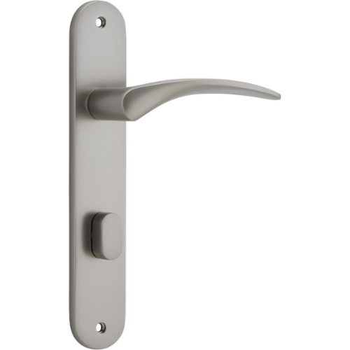 Door Lever Oxford Oval Privacy Satin Nickel CTC85mm H230xW40xP60mm in Satin Nickel