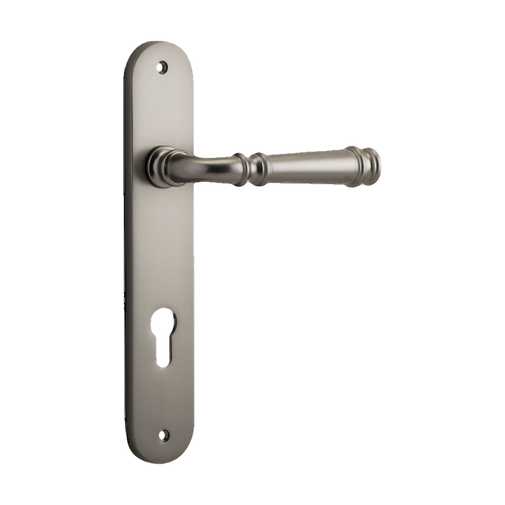 Door Lever Verona Oval Euro Satin Nickel CTC85mm H237xW50xP59mm in Satin Nickel