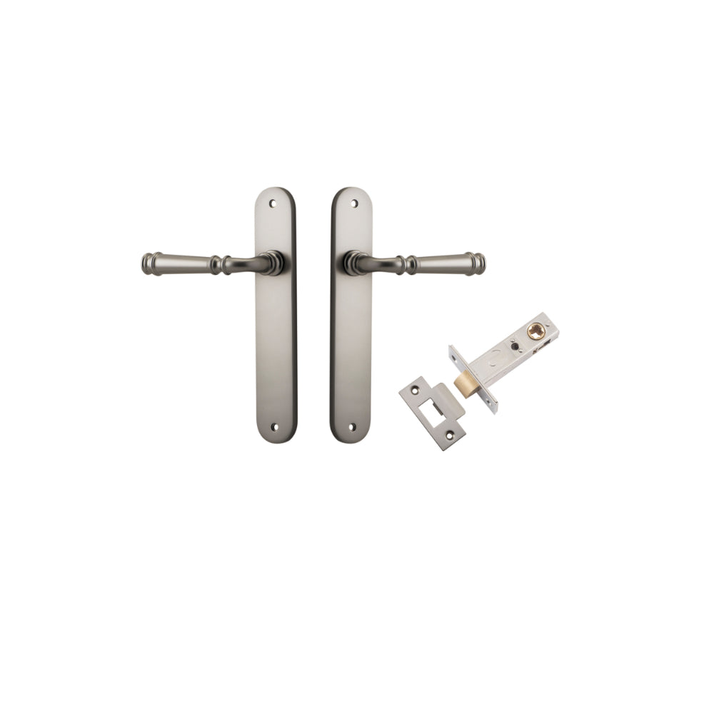 Door Lever Verona Oval Latch Satin Nickel H240xW40xP59mm Passage Kit Tube Latch Split Cam 'T' Striker Satin Nickel Backset 60mm in Satin Nickel