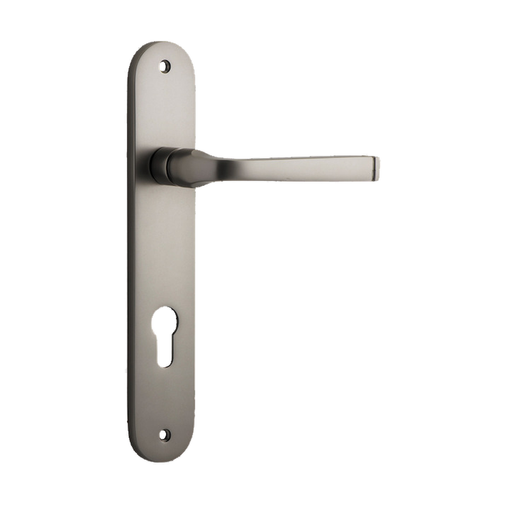 Door Lever Annecy Oval Euro Satin Nickel CTC85mm H230xW40xP62mm in Satin Nickel