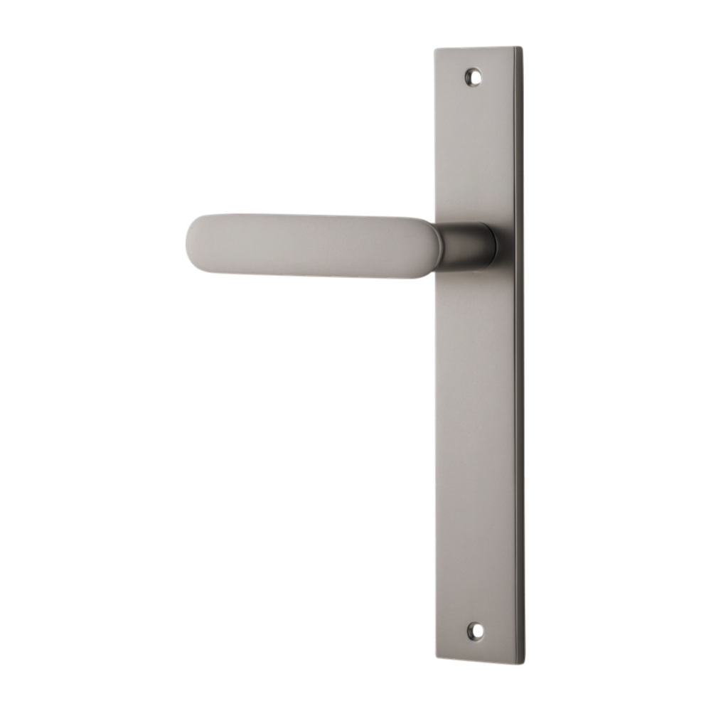 Door Lever Bronte Rectangular Latch Left Hand Fixed Satin Nickel L117xP53mm BPH240xW38mm in Satin Nickel