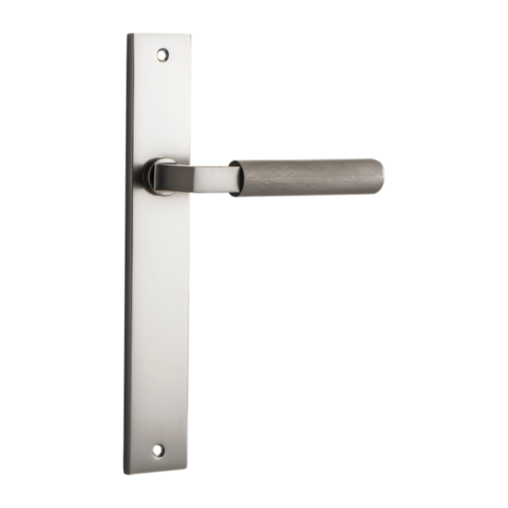 Door Lever Brunswick Rectangular Latch Right Hand Fixed Satin Nickel L120xP57mm BPH240xW38mm in Satin Nickel