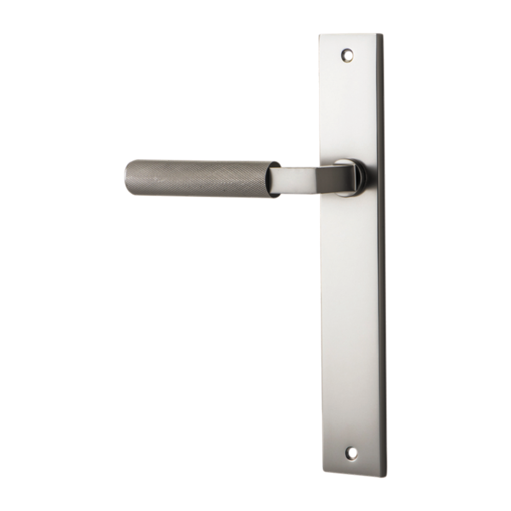 Door Lever Brunswick Rectangular Latch Left Hand Fixed Satin Nickel L120xP57mm BPH240xW38mm in Satin Nickel