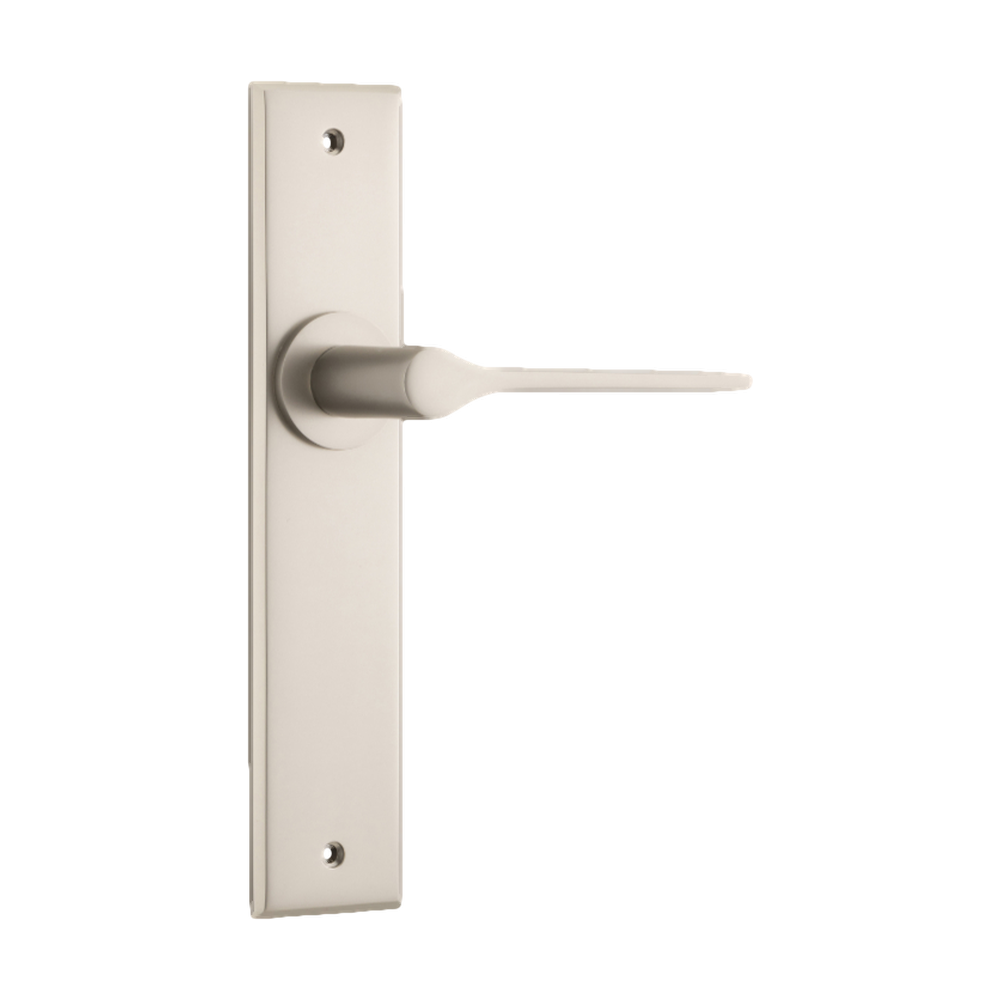Door Lever Como Chamfered Latch Satin Nickel H240xW50xP61mm in Satin Nickel