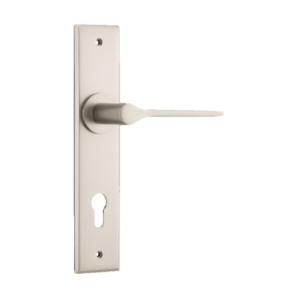Door Lever Como Chamfered Euro Satin Nickel H240xW50xP61mm in Satin Nickel