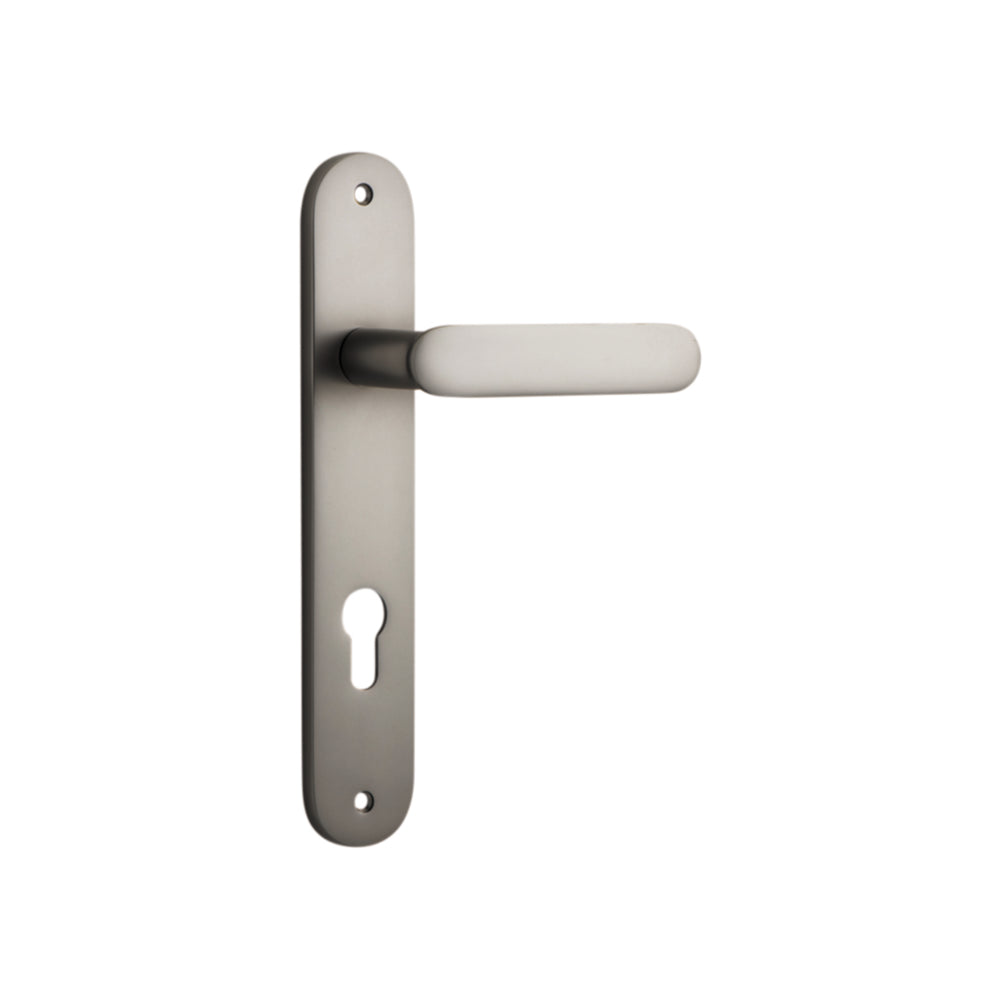 Door Lever Bronte Oval Euro Satin Nickel CTC85mm H237xW40xP56mm in Satin Nickel