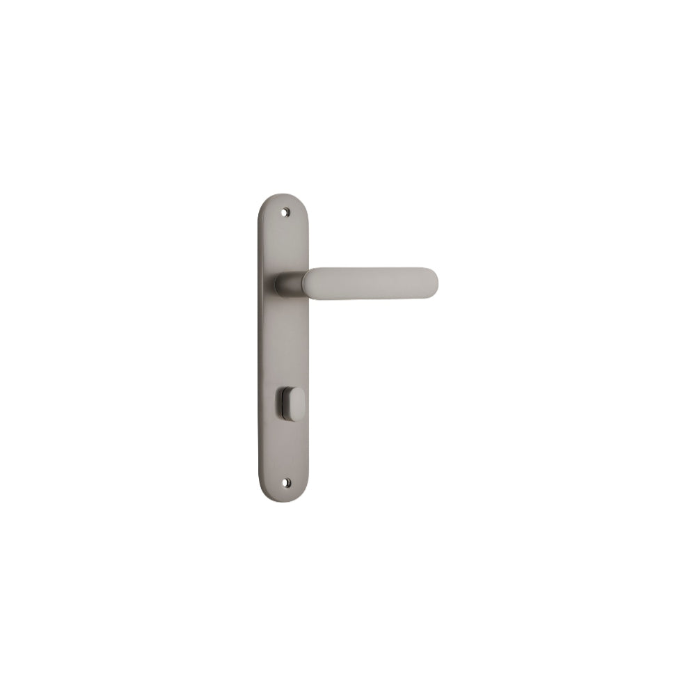 Door Lever Bronte Oval Privacy Satin Nickel CTC85mm H237xW40xP56mm in Satin Nickel
