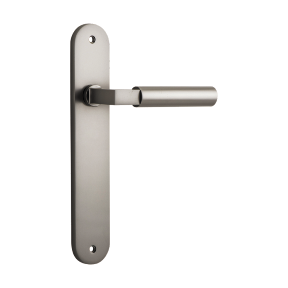 Door Lever Berlin Oval Latch Satin Nickel H237xW40xP57mm in Satin Nickel