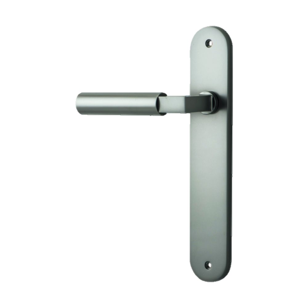 Door Lever Berlin Oval Latch Left Hand Fixed Satin Nickel L120xP57mm BPH240xW40mm in Satin Nickel