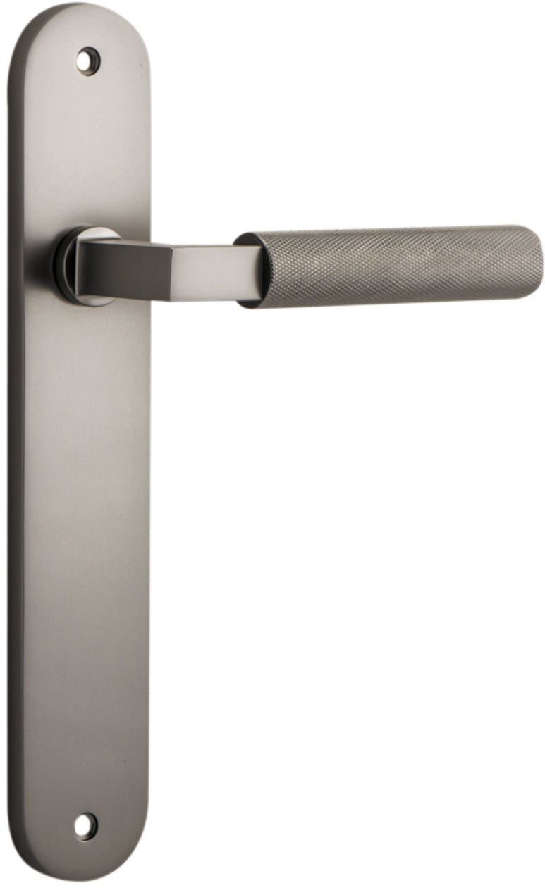 Door Lever Brunswick Oval Latch Satin Nickel H237xW40xP60mm in Satin Nickel