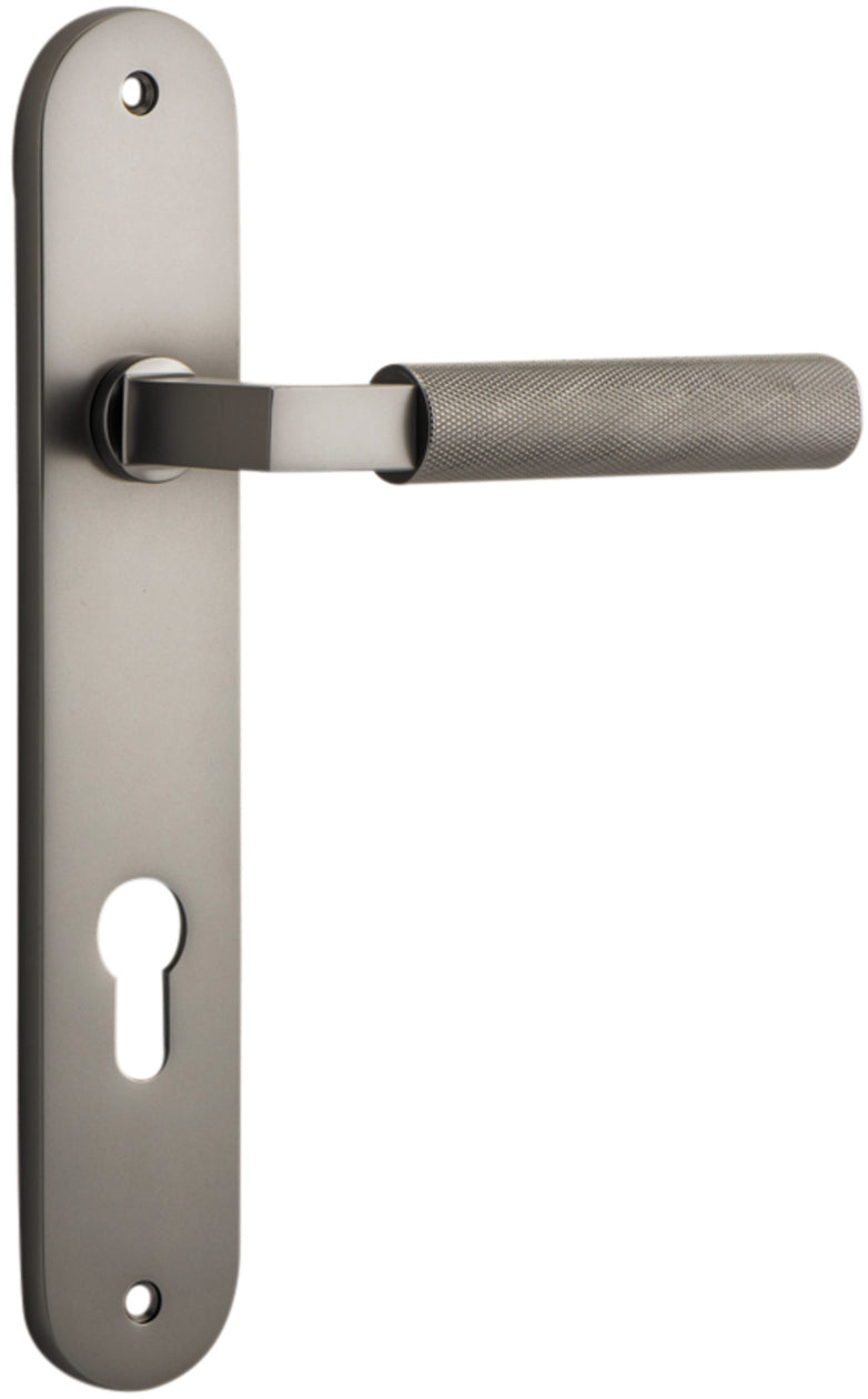 Door Lever Brunswick Oval Euro Satin Nickel CTC85mm H237xW40xP60mm in Satin Nickel