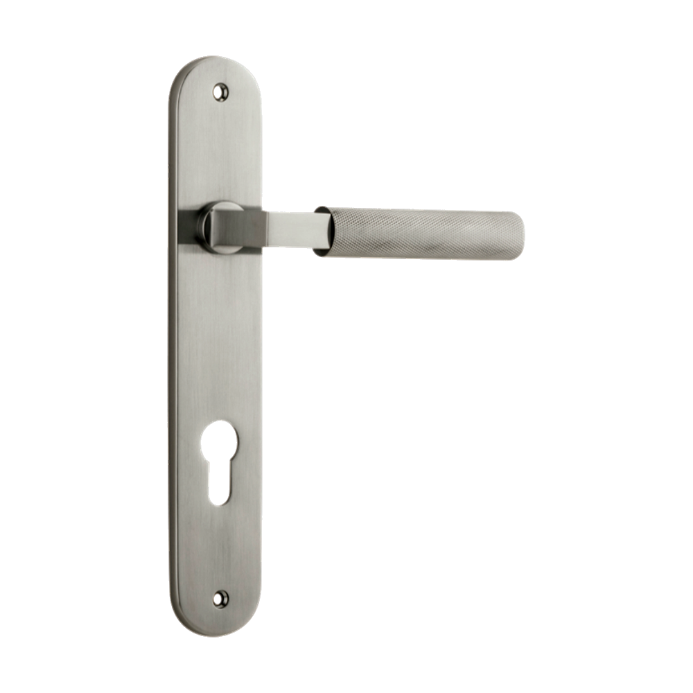 Door Lever Brunswick Oval Euro Satin Nickel CTC85mm H237xW40xP60mm in Satin Nickel