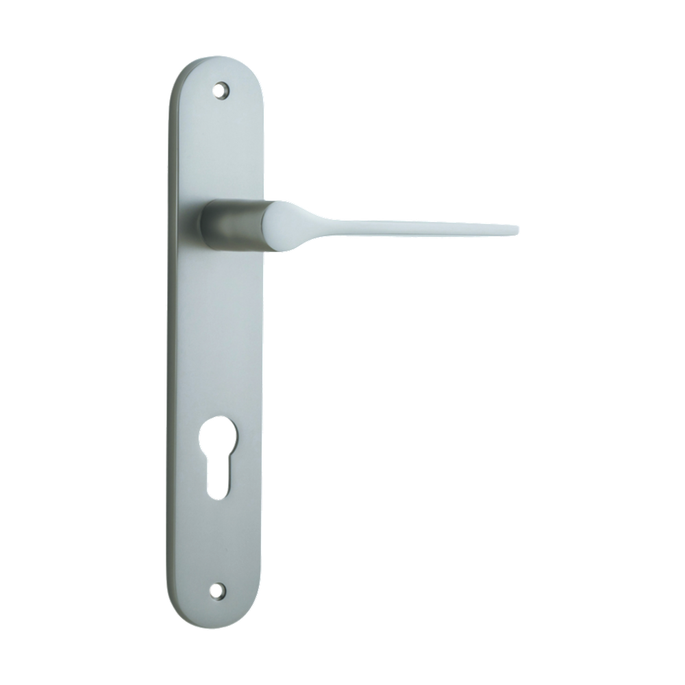 Door Lever Como Oval Euro Satin Nickel CTC85mm H240xW40xP59mm in Satin Nickel