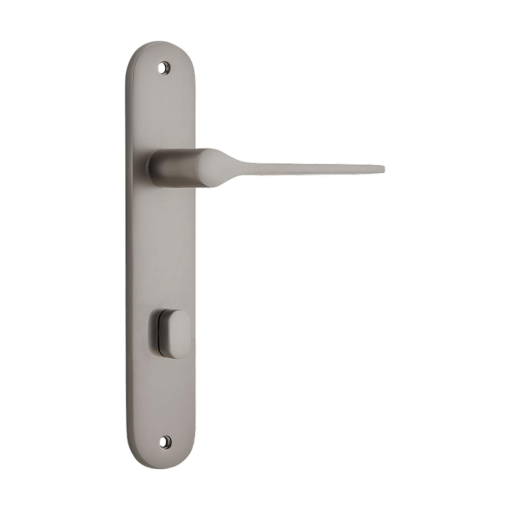 Door Lever Como Oval Privacy Satin Nickel CTC85mm H240xW40xP59mm in Satin Nickel