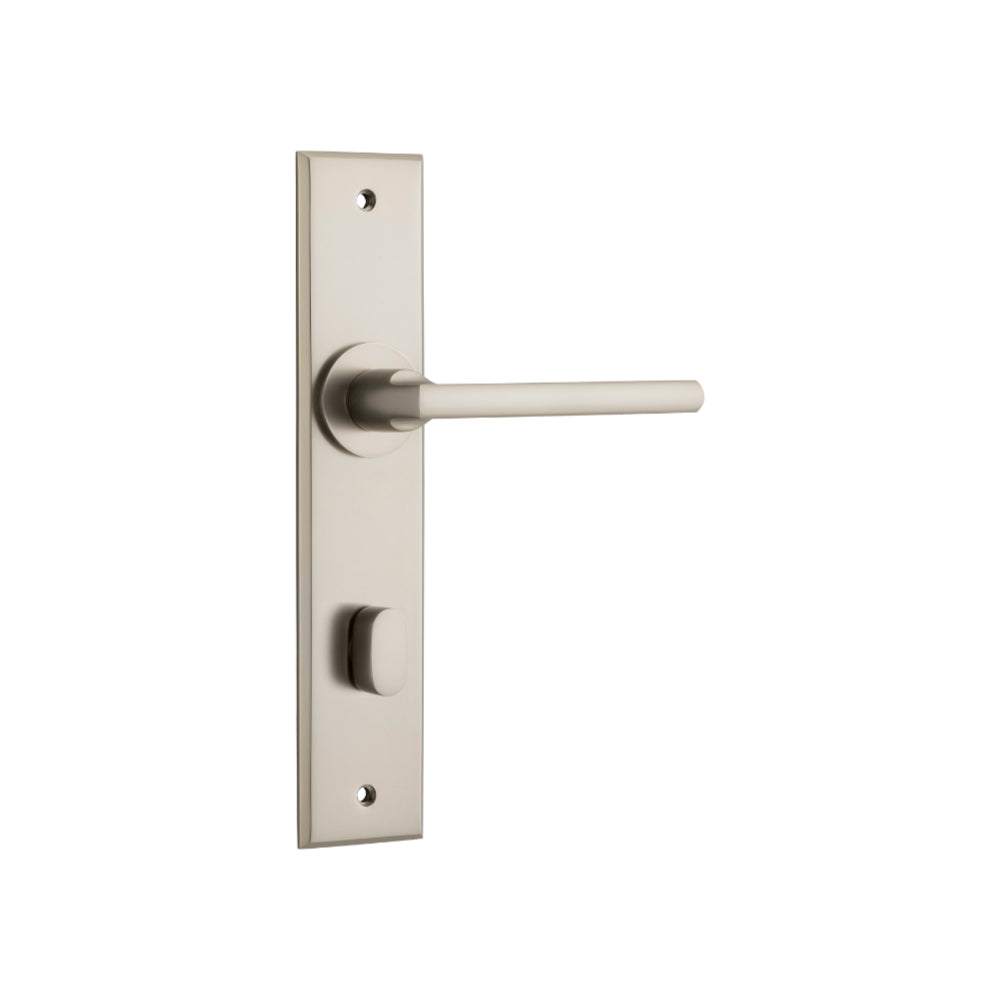 Door Lever Baltimore Chamfered Privacy Satin Nickel CTC85mm in Satin Nickel