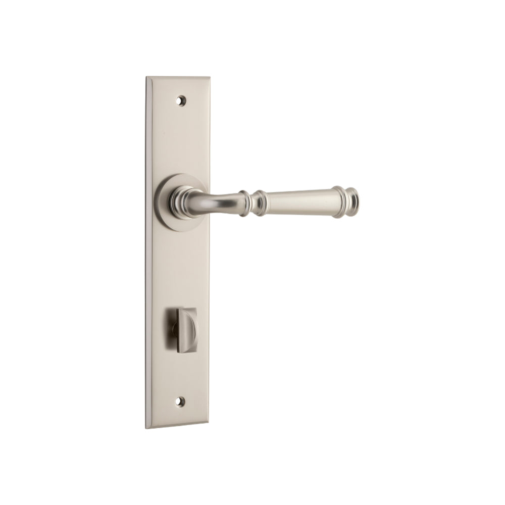 Door Lever Verona Chamfered Privacy Satin Nickel CTC85mm H240xW50xP59mm in Satin Nickel