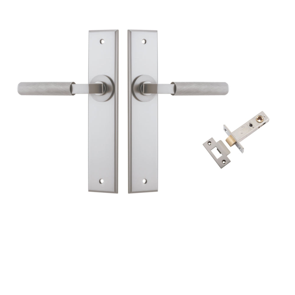 Door Lever Brunswick Knurled Chamfered Satin Nickel L120xP59mm BPH240xW50mm Passage Kit Tube Latch Split Cam 'T' Striker Satin Nickel Backset 60mm in Satin Nickel