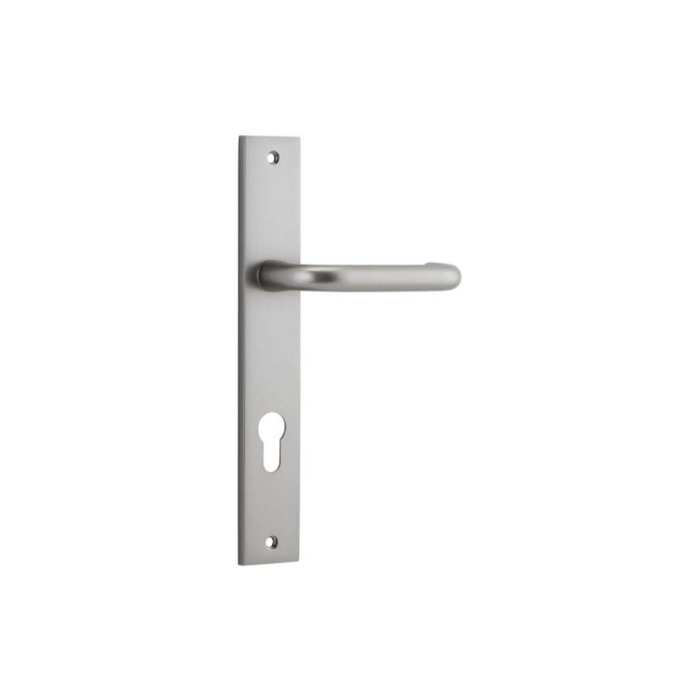Door Lever Oslo Rectangular Euro Satin Nickel CTC85mm H237xW50xP57mm in Satin Nickel