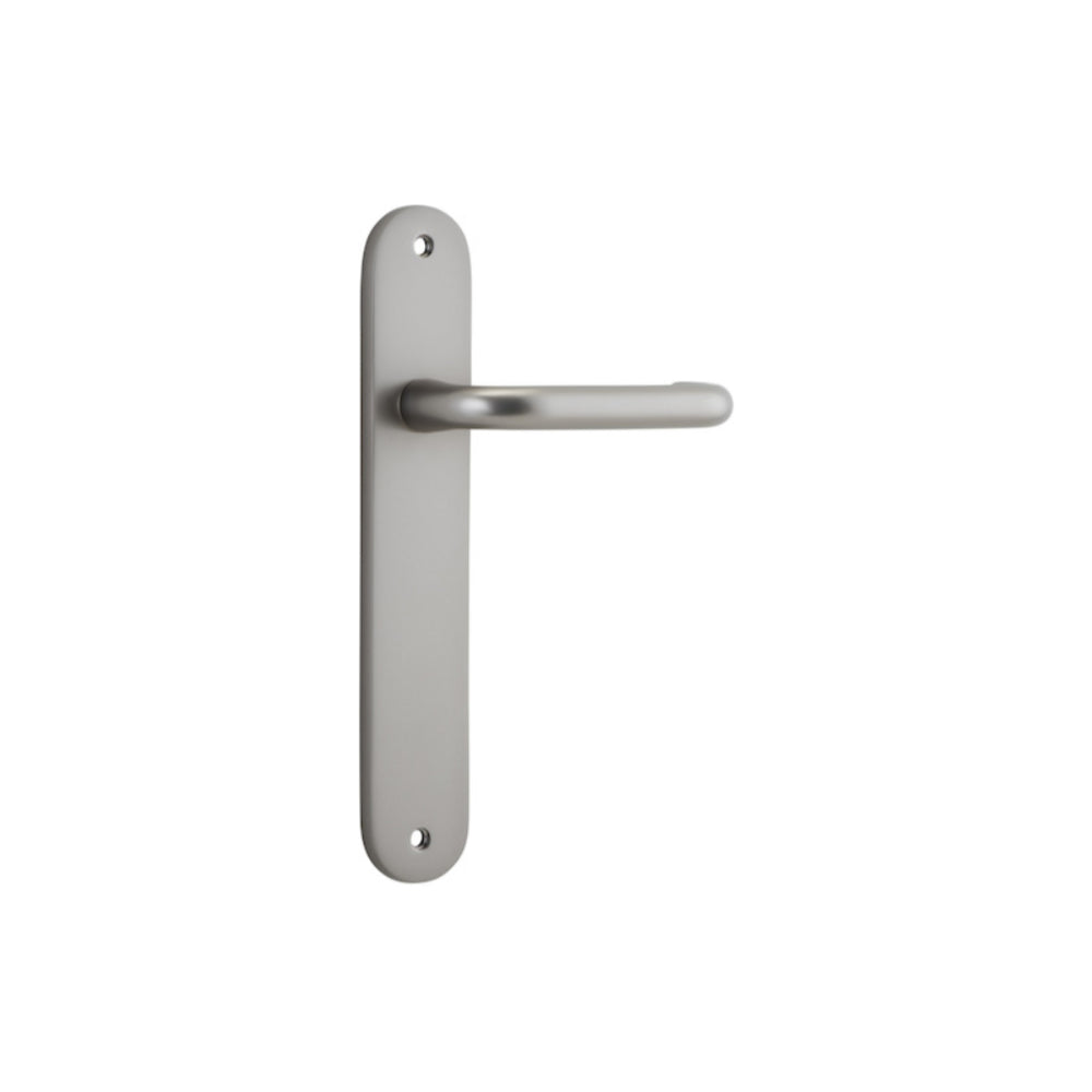 Door Lever Oslo Oval Latch Satin Nickel H230xW40xP57mm in Satin Nickel
