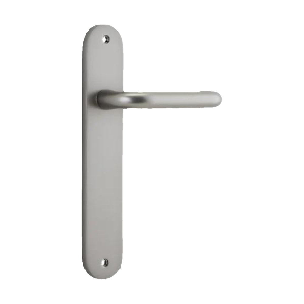 Door Lever Oslo Oval Latch Satin Nickel H230xW40xP57mm in Satin Nickel