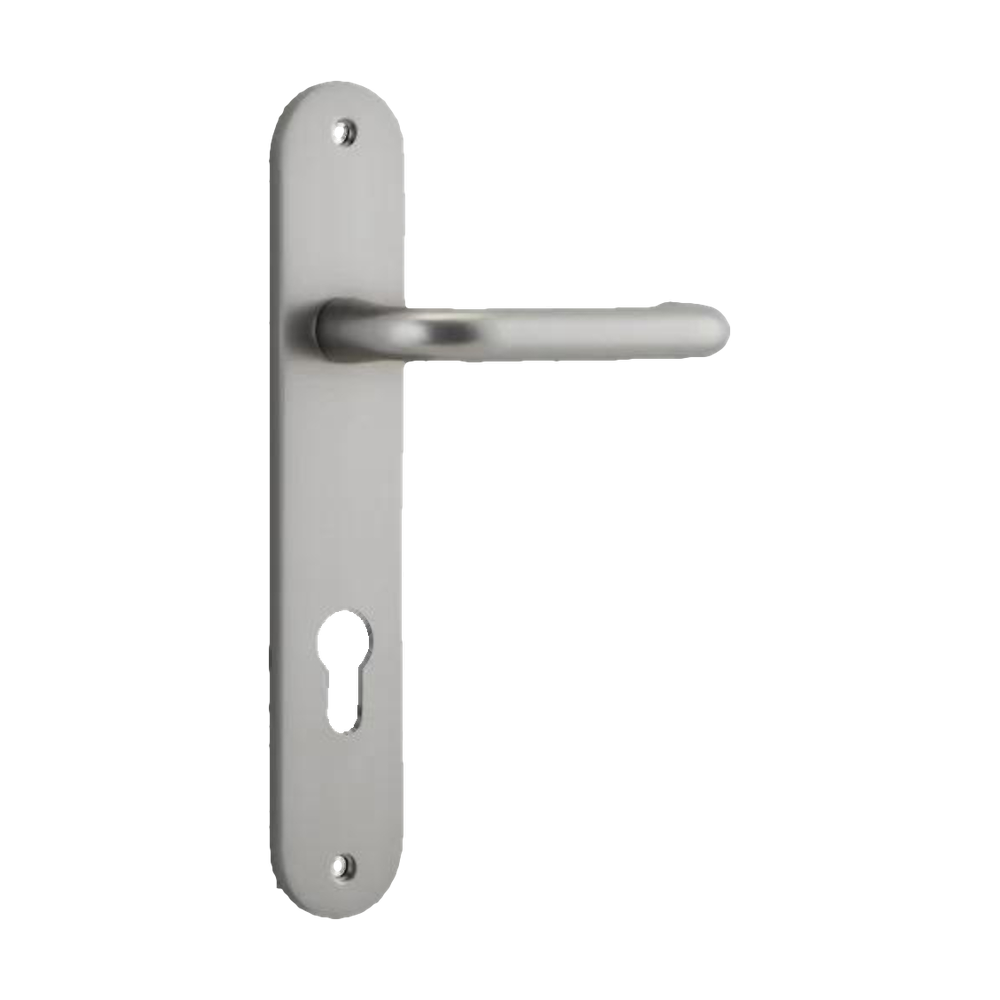 Door Lever Oslo Oval Euro Satin Nickel CTC85mm H230xW40xP57mm in Satin Nickel