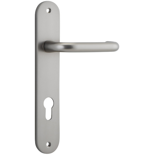 Door Lever Oslo Oval Euro Satin Nickel CTC85mm H230xW40xP57mm in Satin Nickel