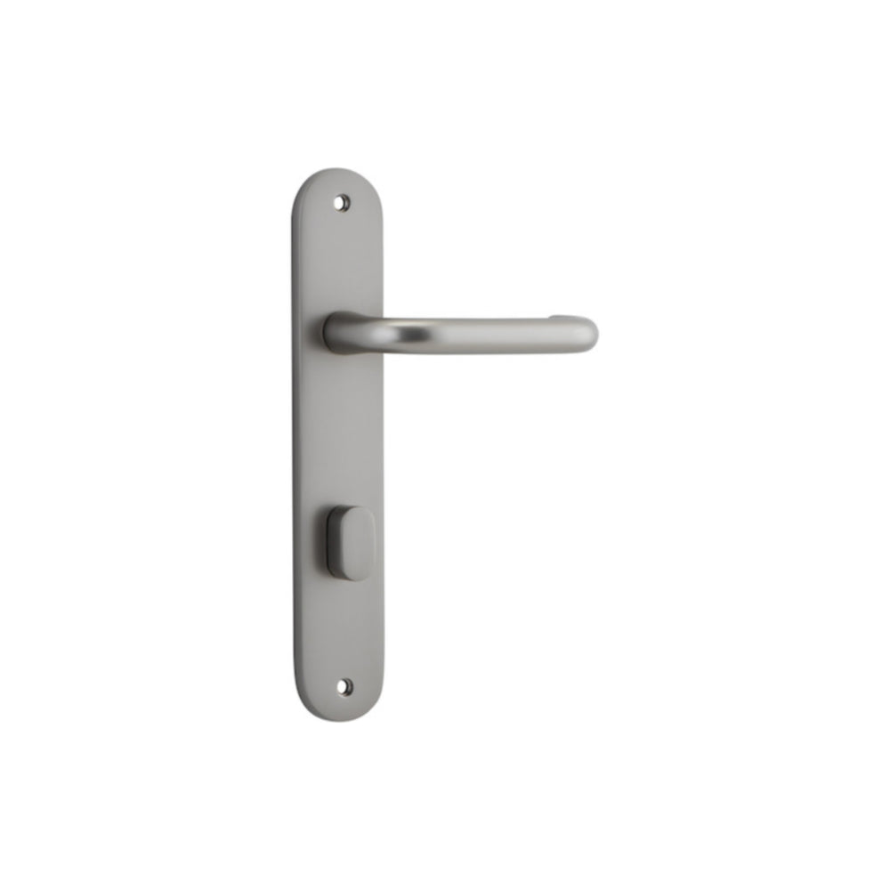Door Lever Oslo Oval Privacy Satin Nickel CTC85mm H230xW40xP57mm in Satin Nickel