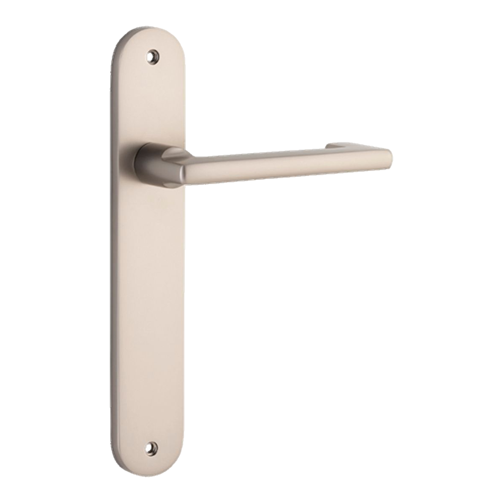 Door Lever Baltimore Return Oval Latch Pair Satin Nickel H240xW40xP58mm in Satin Nickel