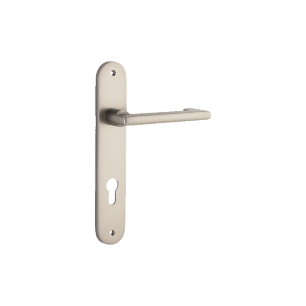 Door Lever Baltimore Return Oval Euro Pair Satin Nickel CTC85mm H240xW40xP58mm in Satin Nickel