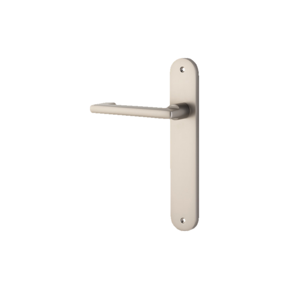 Door Lever Baltimore Return Oval Latch Left Hand Fixed Satin Nickel L128xP54mm BPH240xW40mm in Satin Nickel