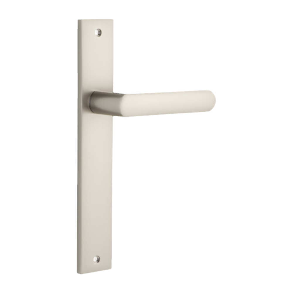 Door Lever Osaka on Long Backplate Pair Satin Nickel H240xW38xP55mm in Satin Nickel