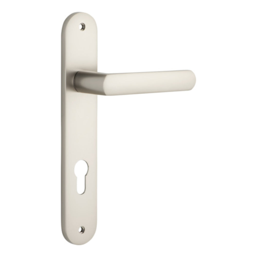 Door Lever Osaka Oval Euro Pair Satin Nickel CTC85mm H240xW40xP55mm in Satin Nickel