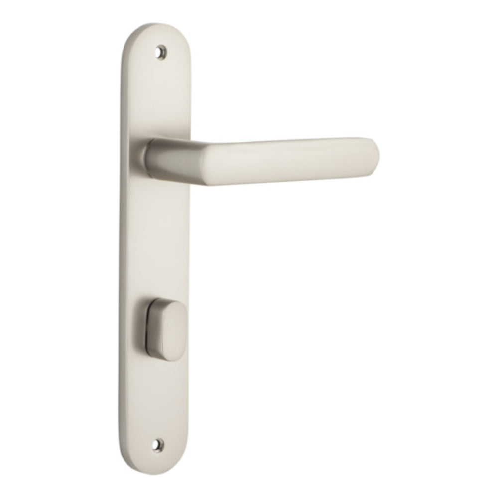 Door Lever Osaka Oval Privacy Pair Satin Nickel CTC85mm H240xW40xP55mm in Satin Nickel