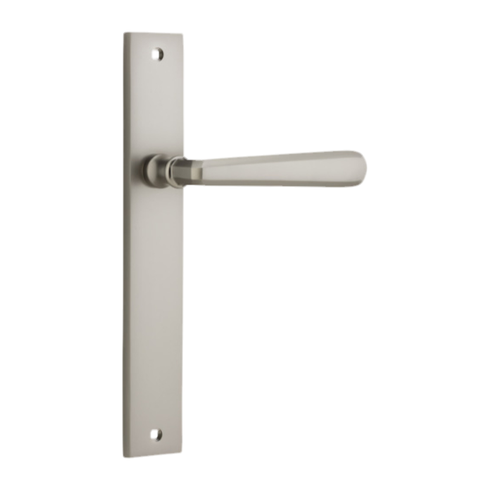 Door Lever Copenhagen Rectangular Latch Right Hand Fixed Satin Nickel L120xP57mm BPH240xW38mm in Satin Nickel