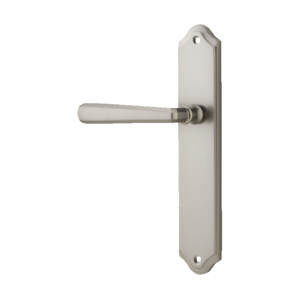 Door Lever Copenhagen Shouldered Latch Left Hand Fixed Satin Nickel L120xP59mm BPH250xW48mm in Satin Nickel