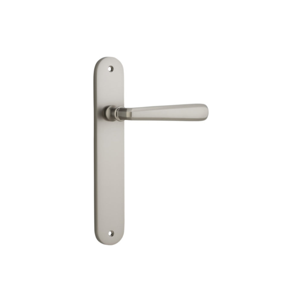 Door Lever Copenhagen Oval Latch Pair Satin Nickel H240xW40xP61mm in Satin Nickel