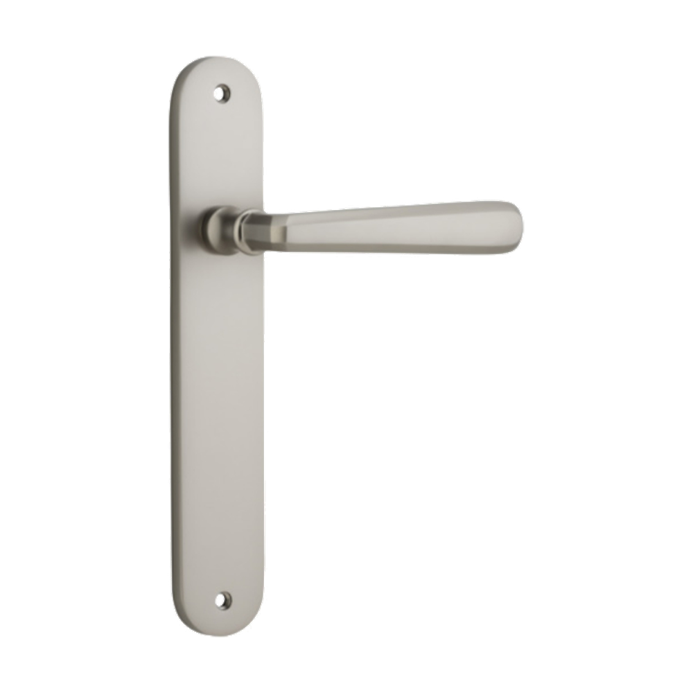 Door Lever Copenhagen Oval Latch Pair Satin Nickel H240xW40xP61mm in Satin Nickel