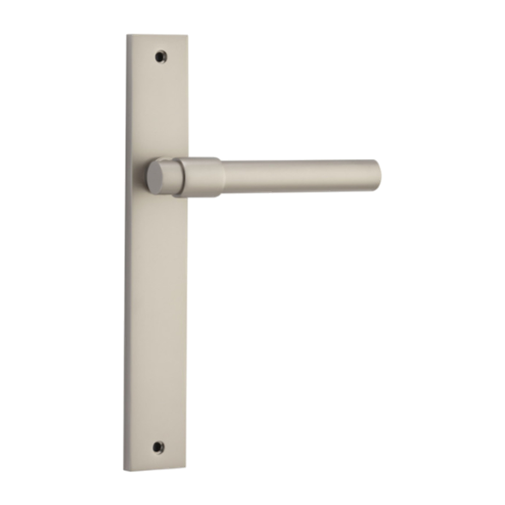 Door Lever Helsinki on Long Backplate Pair Satin Nickel H240xW38xP44mm in Satin Nickel