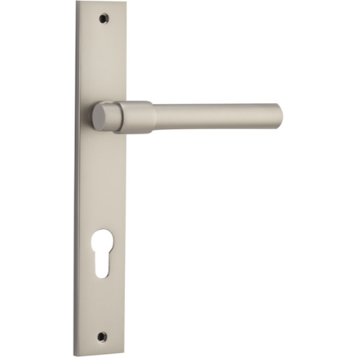 Door Lever Helsinki Rectangular Euro Pair Satin Nickel CTC85mm H240xW38xP44mm in Satin Nickel