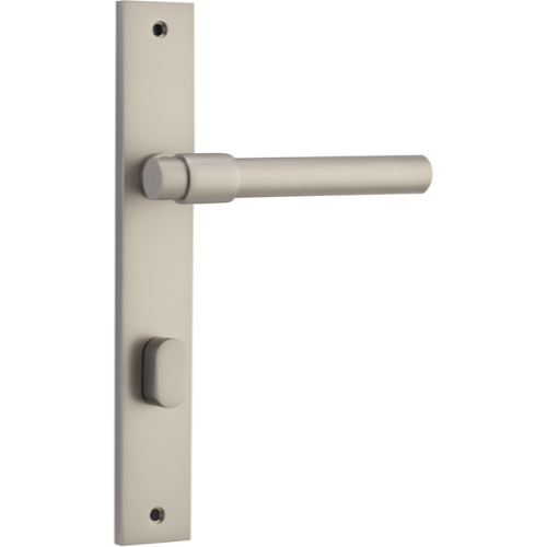 Door Lever Helsinki Rectangular Privacy Pair Satin Nickel CTC85mm H240xW38xP44mm in Satin Nickel