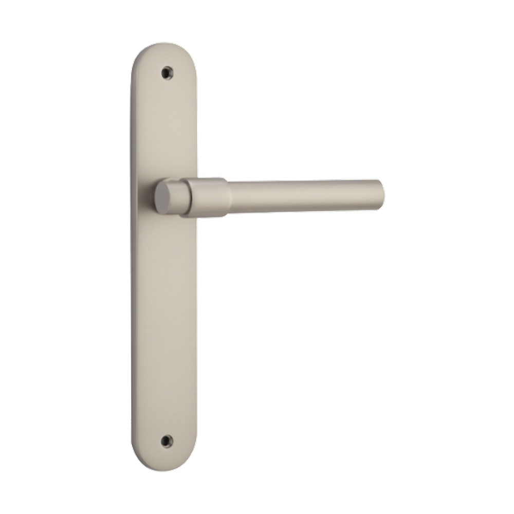 Door Lever Helsinki Oval Latch Pair Satin Nickel H240xW40xP44mm in Satin Nickel