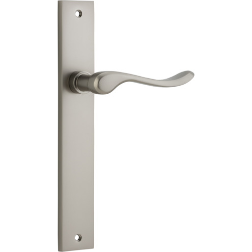 Door Lever Stirling on Long Backplate Pair Satin Nickel H240xW38xP64mm in Satin Nickel