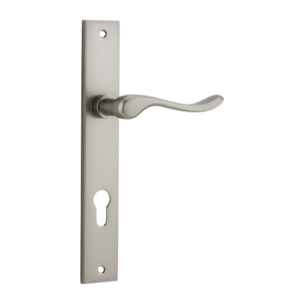 Door Lever Stirling Rectangular Euro Pair Satin Nickel CTC85mm H240xW38xP64mm in Satin Nickel