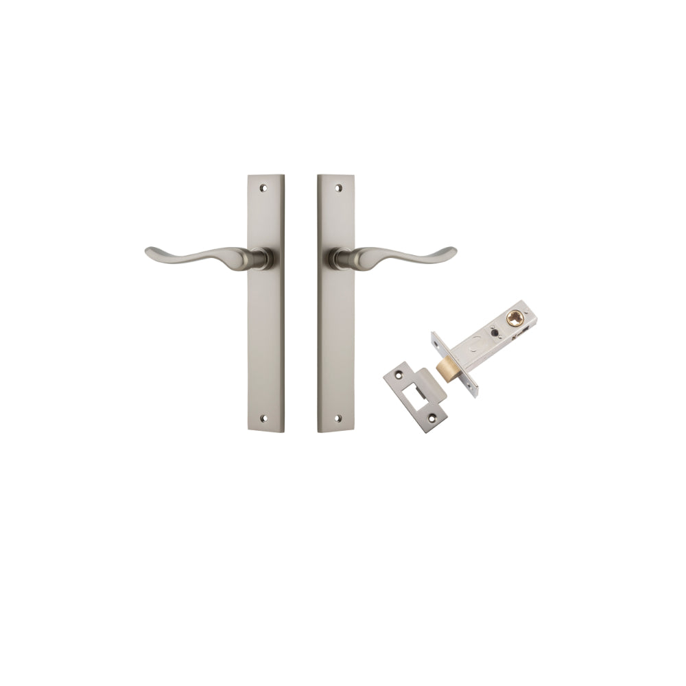 Door Lever Stirling Rectangular Latch Pair Satin Nickel H240xW38xP64mm Passage Kit, Tube Latch Split Cam 'T' Striker Satin Nickel Backset 60mm in Satin Nickel