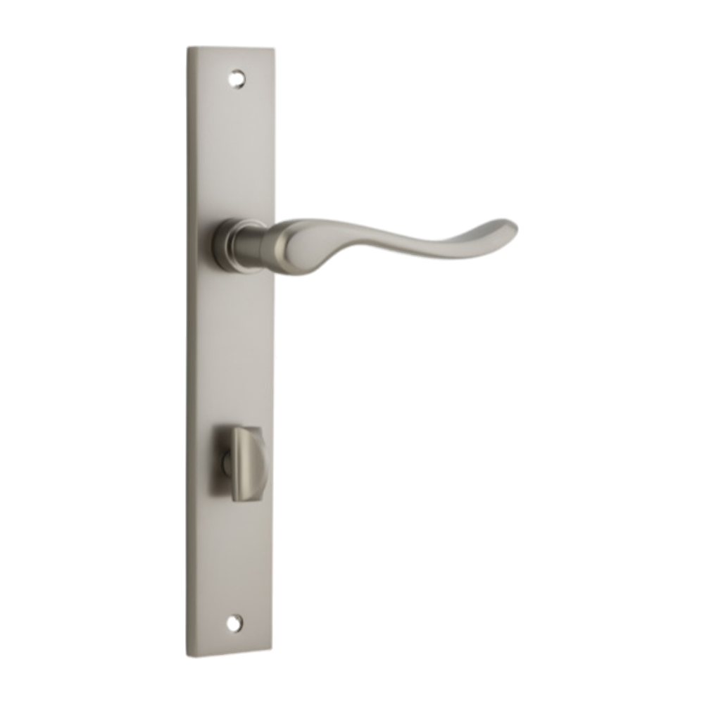 Door Lever Stirling Rectangular Privacy Pair Satin Nickel CTC85mm H240xW38xP64mm in Satin Nickel