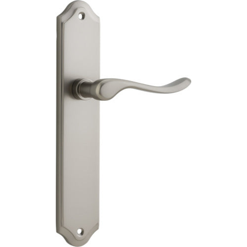 Door Lever Stirling Shouldered Latch Pair Satin Nickel H250xW48xP64mm in Satin Nickel