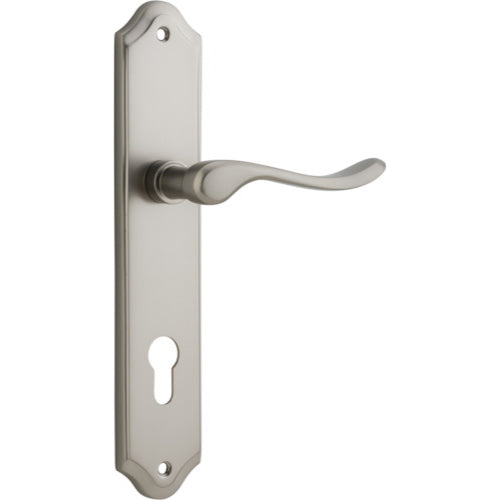 Door Lever Stirling Shouldered Euro Pair Satin Nickel CTC85mm H250xW48xP64mm in Satin Nickel