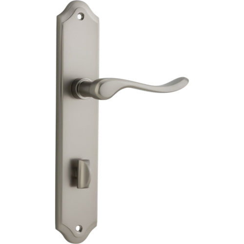 Door Lever Stirling Shouldered Privacy Pair Satin Nickel CTC85mm H250xW48xP64mm in Satin Nickel